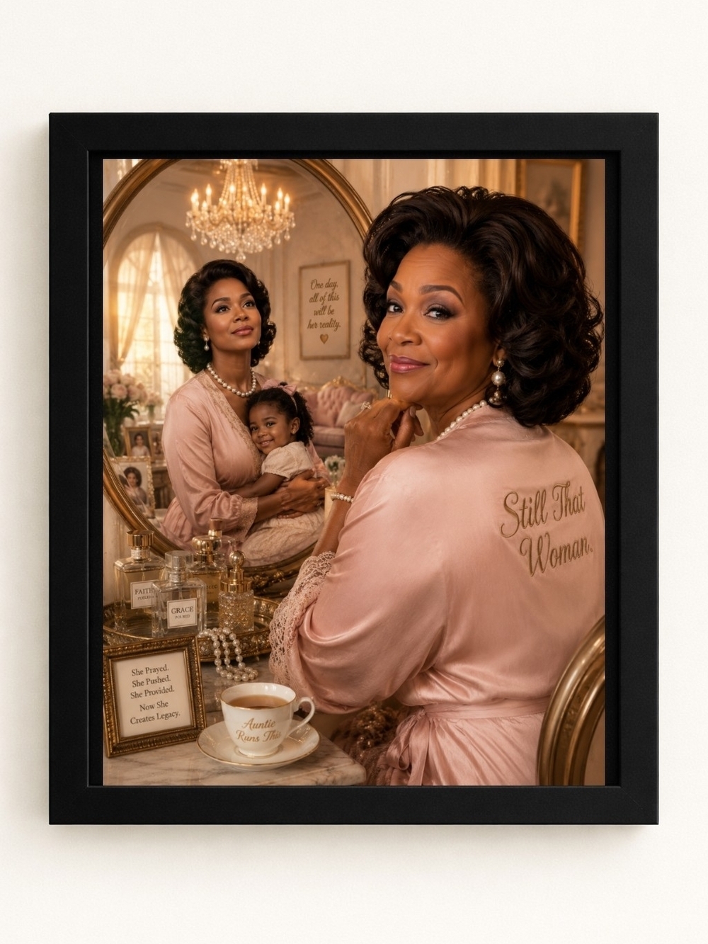 Silk Pink Satin Robe - "Still That Woman" A.I. Art Print 8x10 Frame
